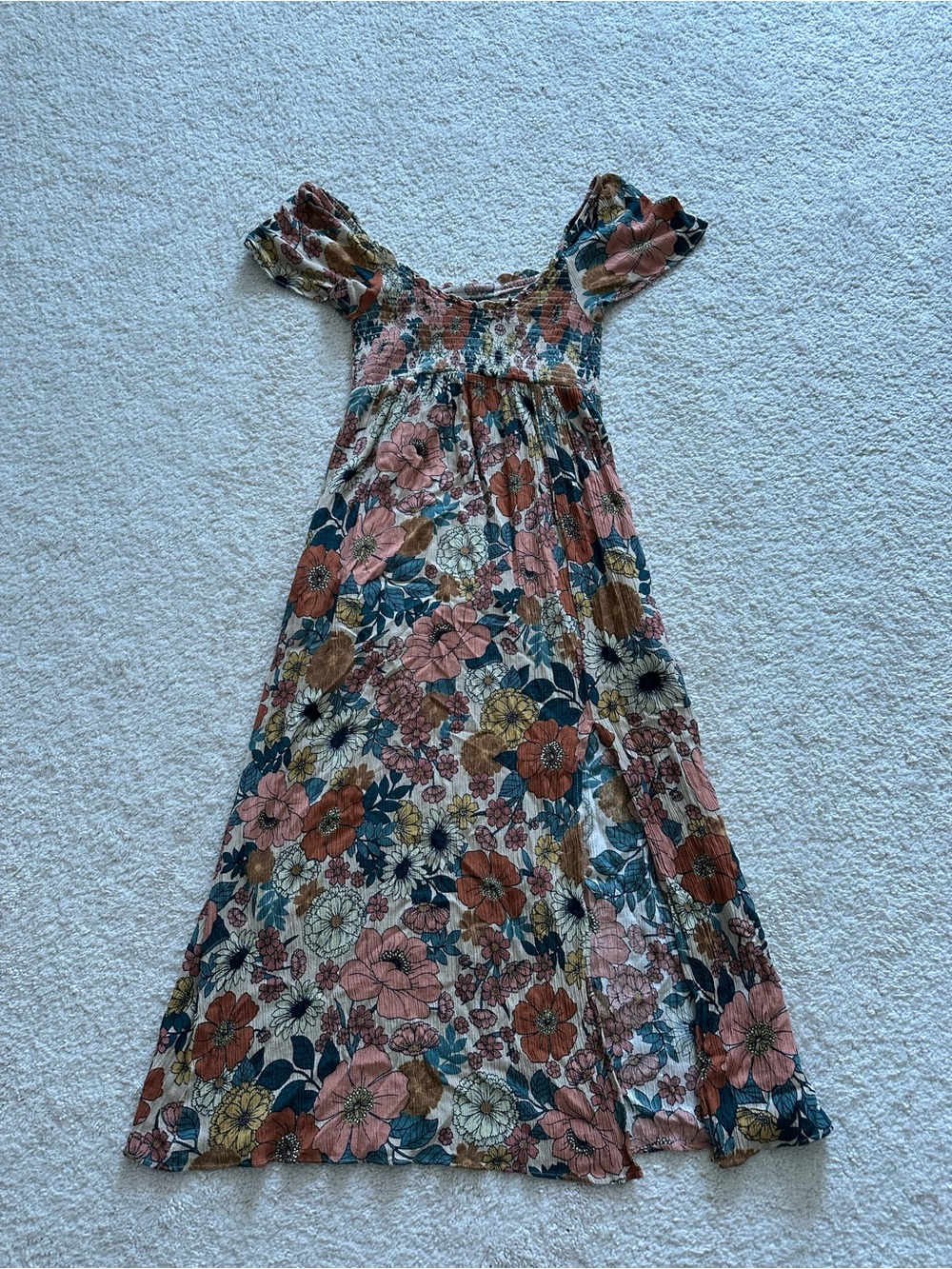 O'Neill Floral Midi Dress in Coral, Teal & Mustard